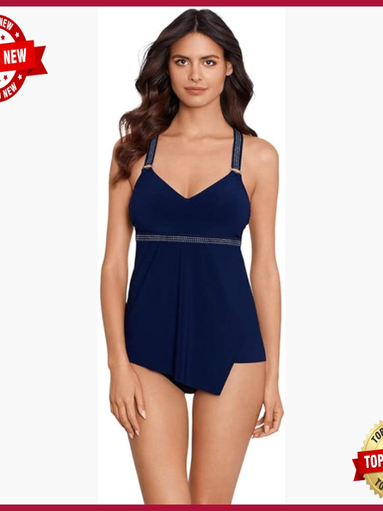 Womens Navy Star Pattern Racerback Tankini Top Size 10